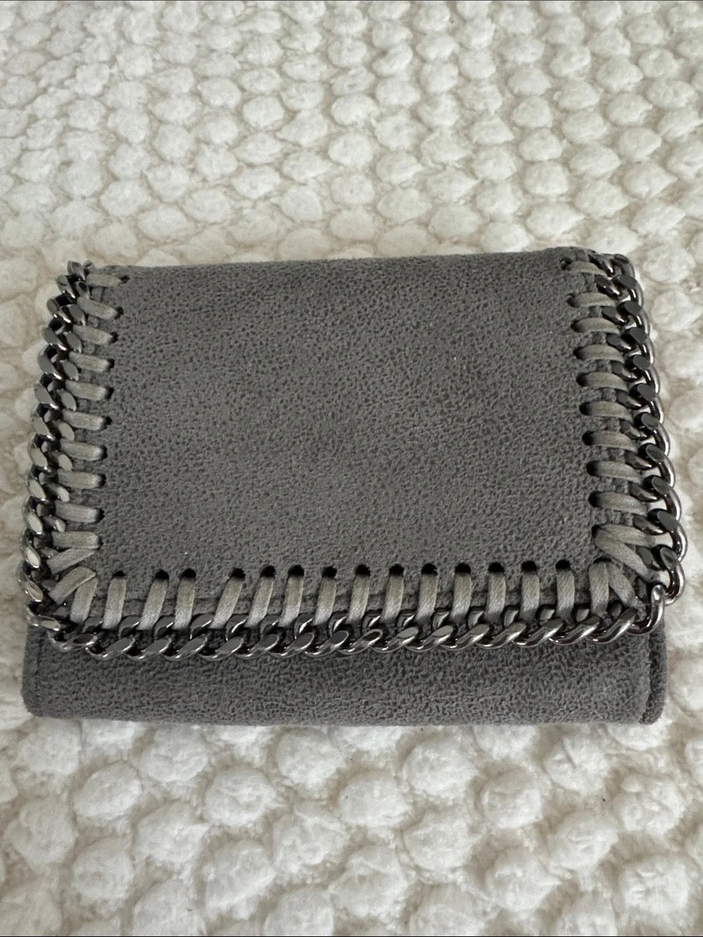 Stella McCartney Gray Suede Wallet with Chain Trim